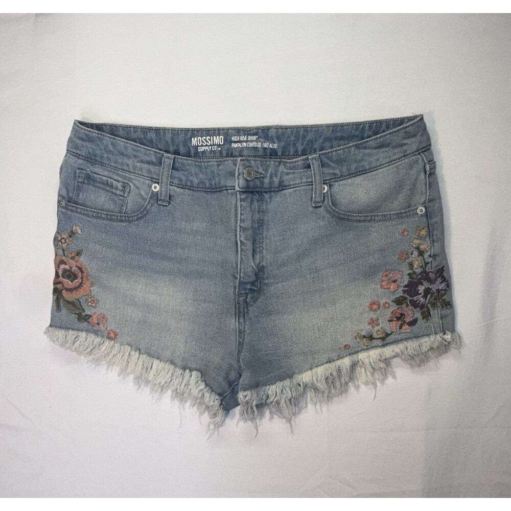 Mossimo, Distressed, Women’s Size W10/30, Denim, Floral Patch Shorts